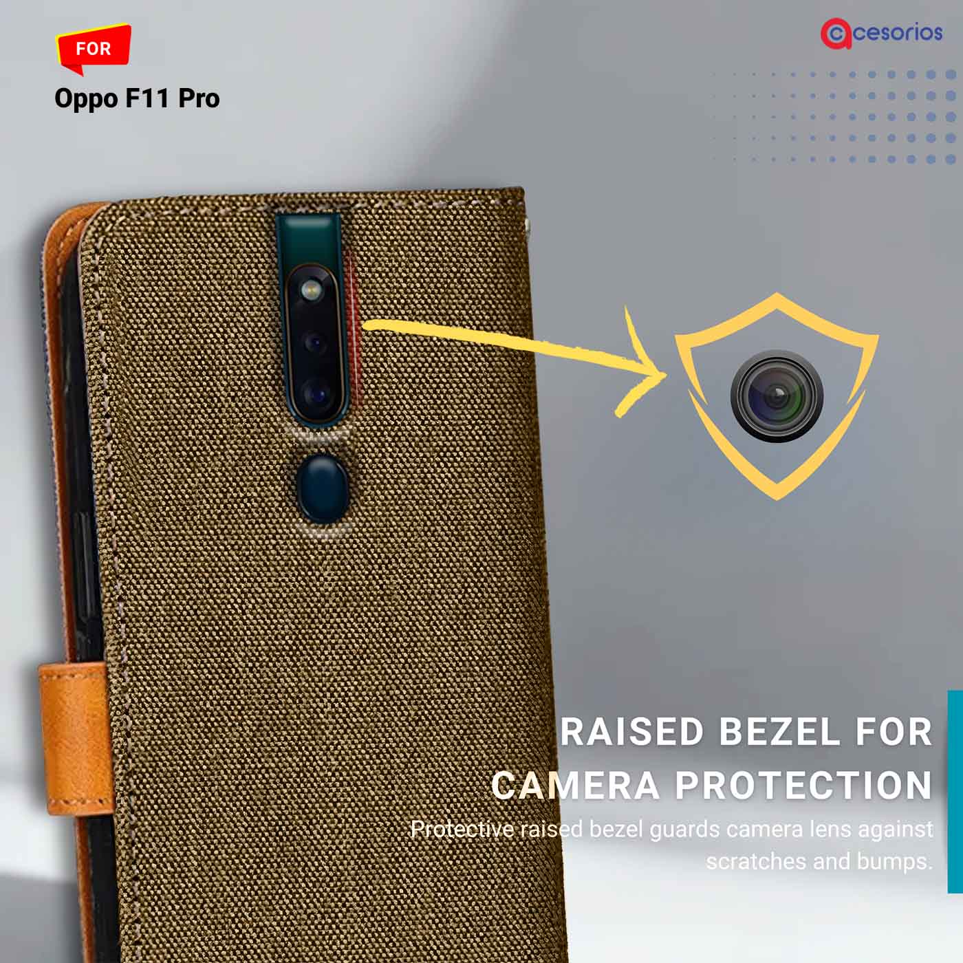 Accesorios Oppo F11 Pro denim flip cover – Dark Brown – Image 2 #color_dark b