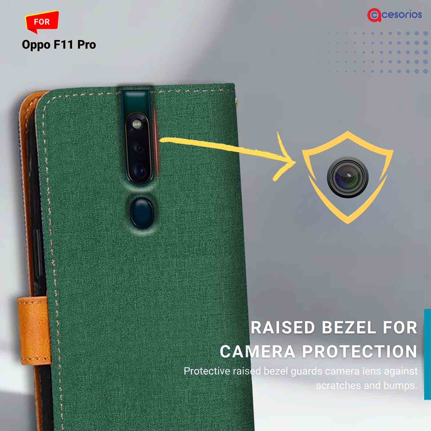 Accesorios Oppo F11 Pro denim flip cover – Green – Image 2 #color_g