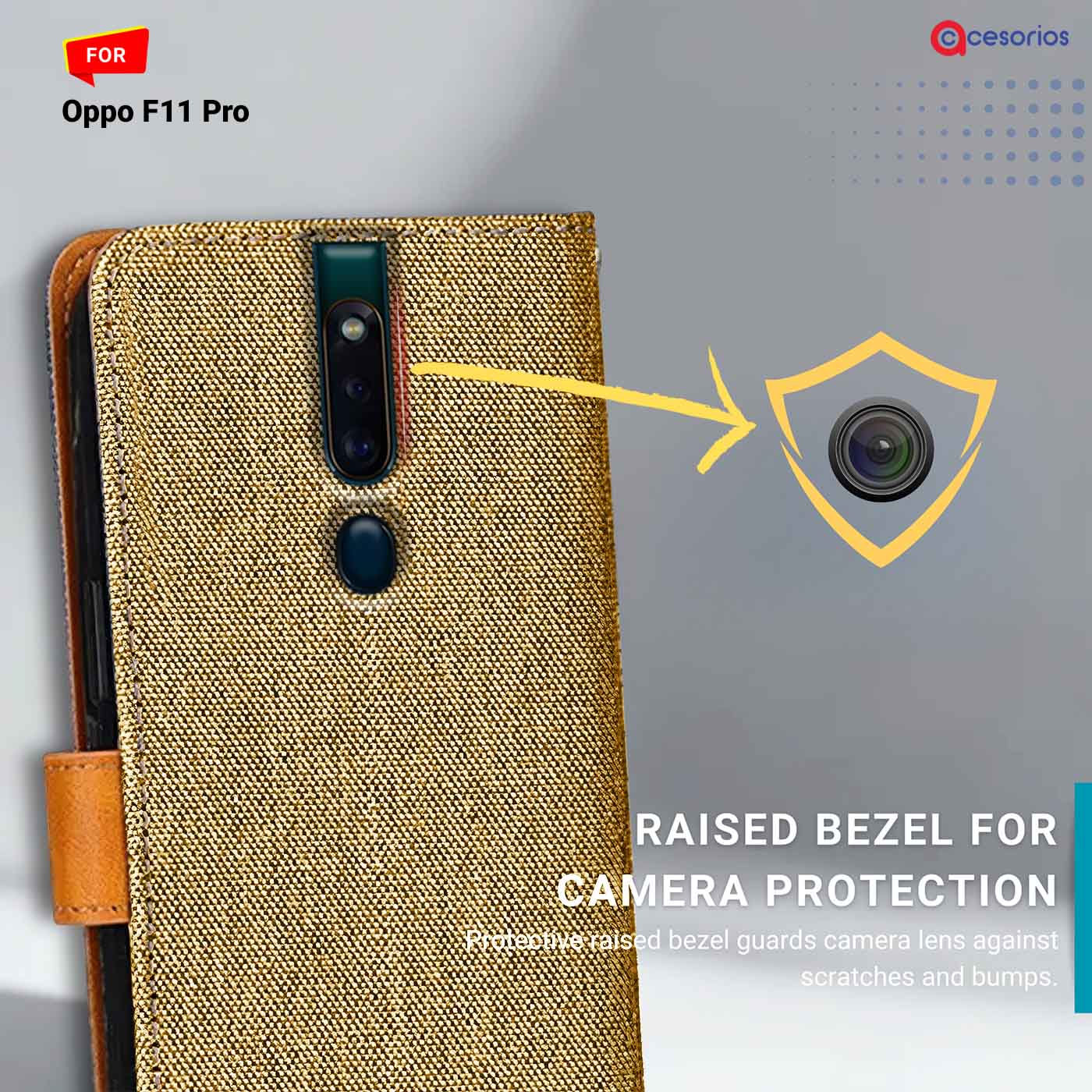 Accesorios Oppo F11 Pro denim flip cover – Light Brown – Image 2 #color_light b