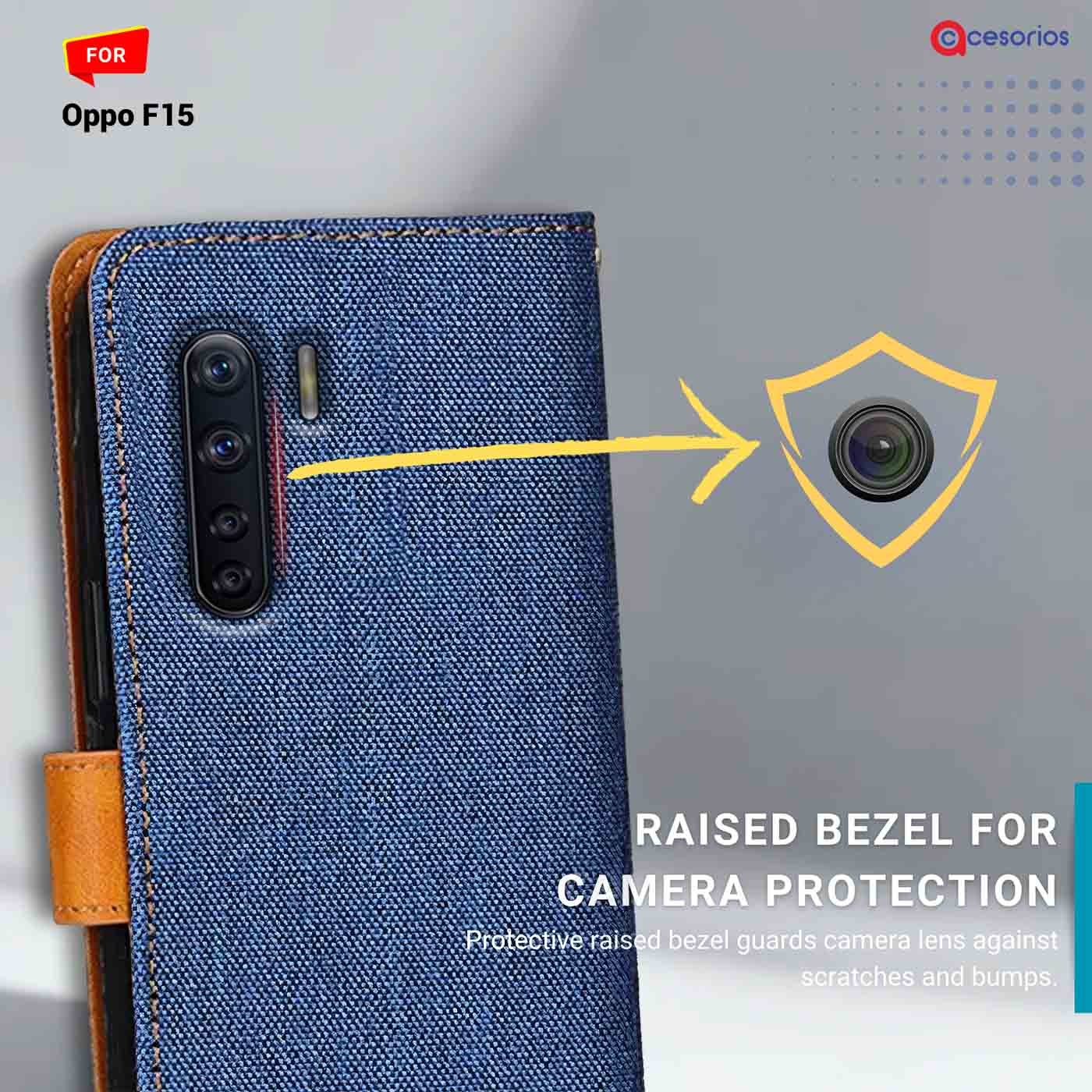 Denim & Leather back panel — Oppo F15 in Blue mobile case