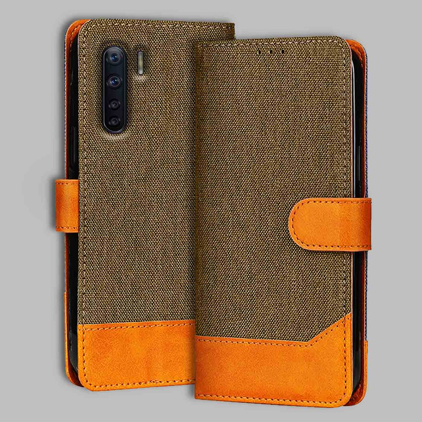 Accesorios Oppo F15 denim flip cover – Dark Brown – Image 1 #color_dark b