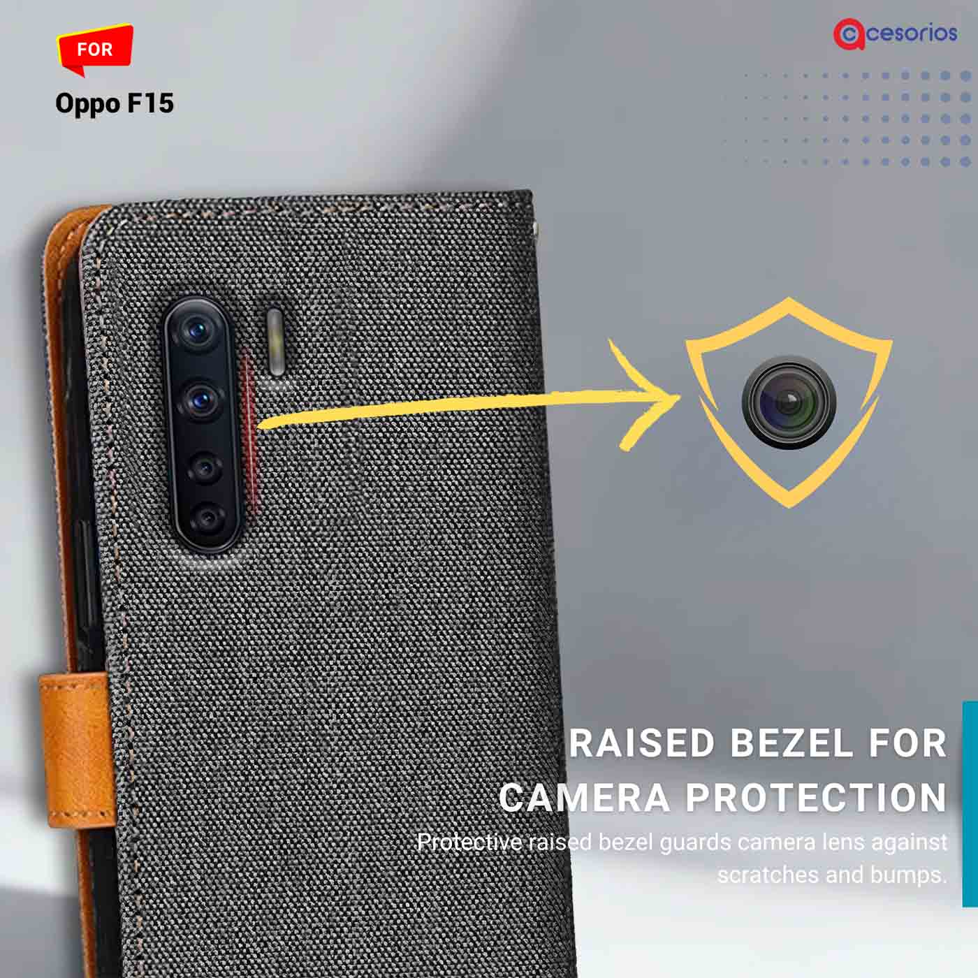 Denim & Leather back panel — Oppo F15 in Grey mobile case