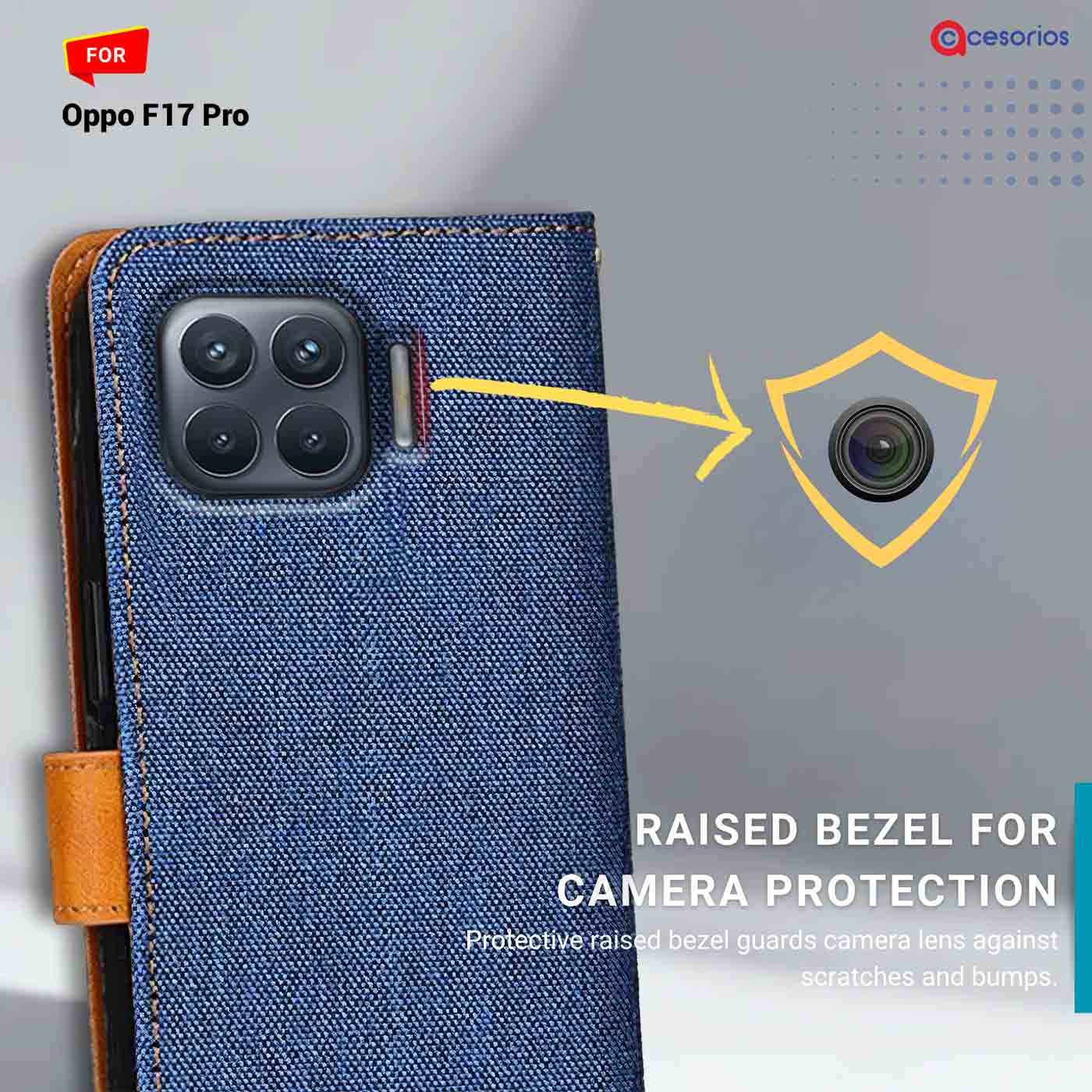 Accesorios Oppo F17 Pro denim flip cover – Blue – Image 2 #color_