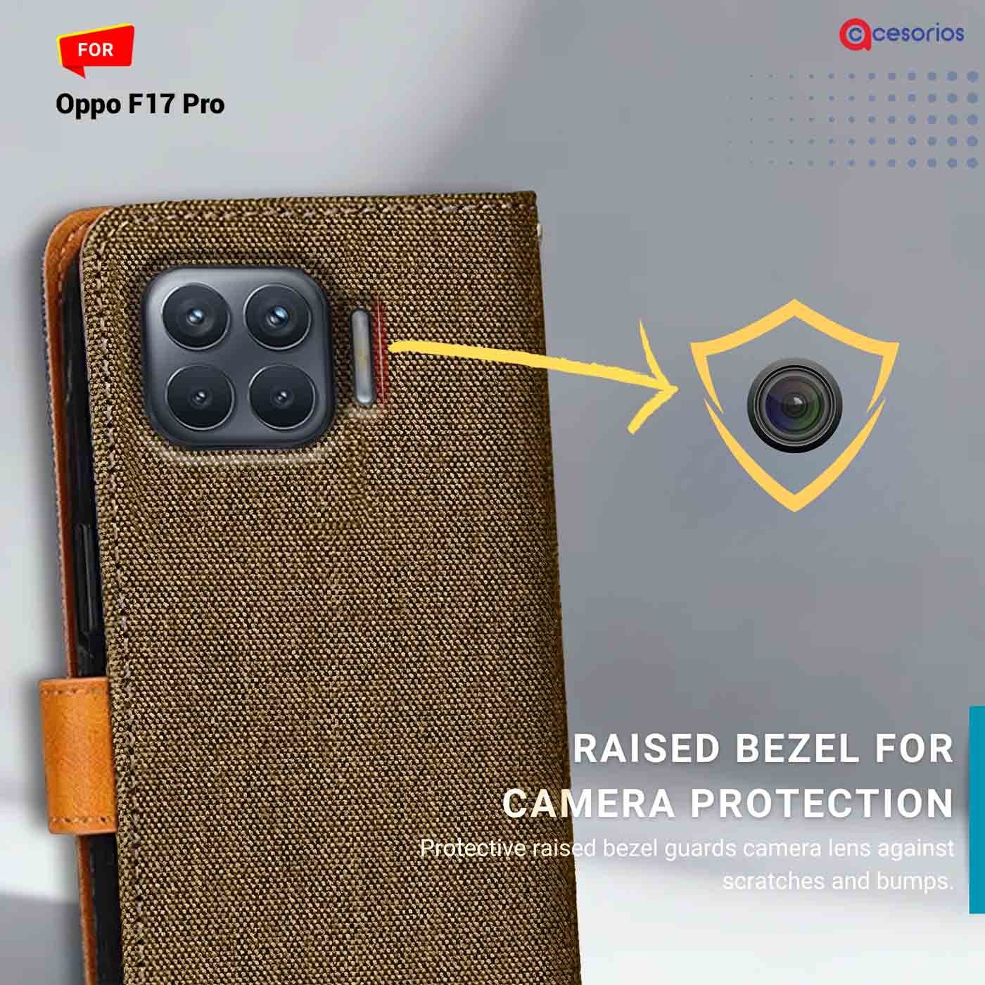 Accesorios Oppo F17 Pro denim flip cover – Dark Brown – Image 2 #color_dark b