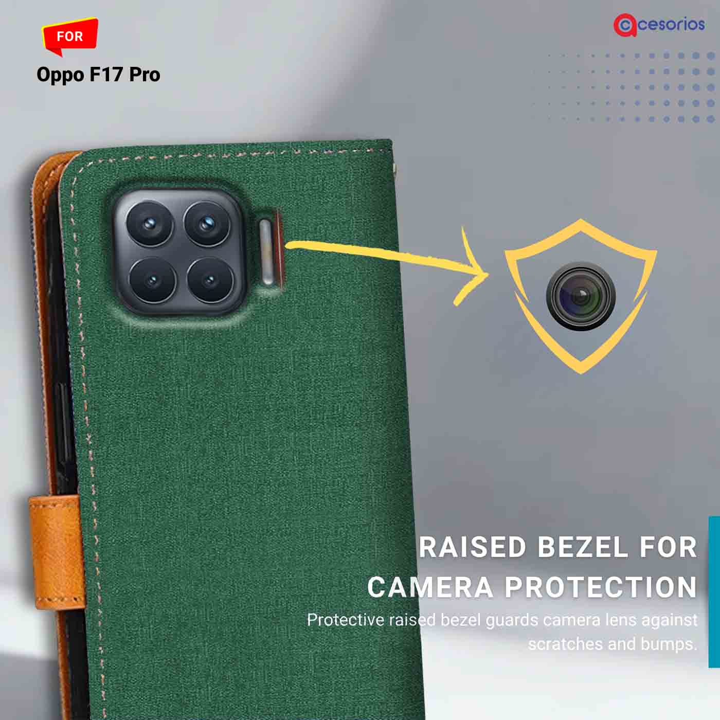 Accesorios Oppo F17 Pro denim flip cover – Green – Image 2 #color_g