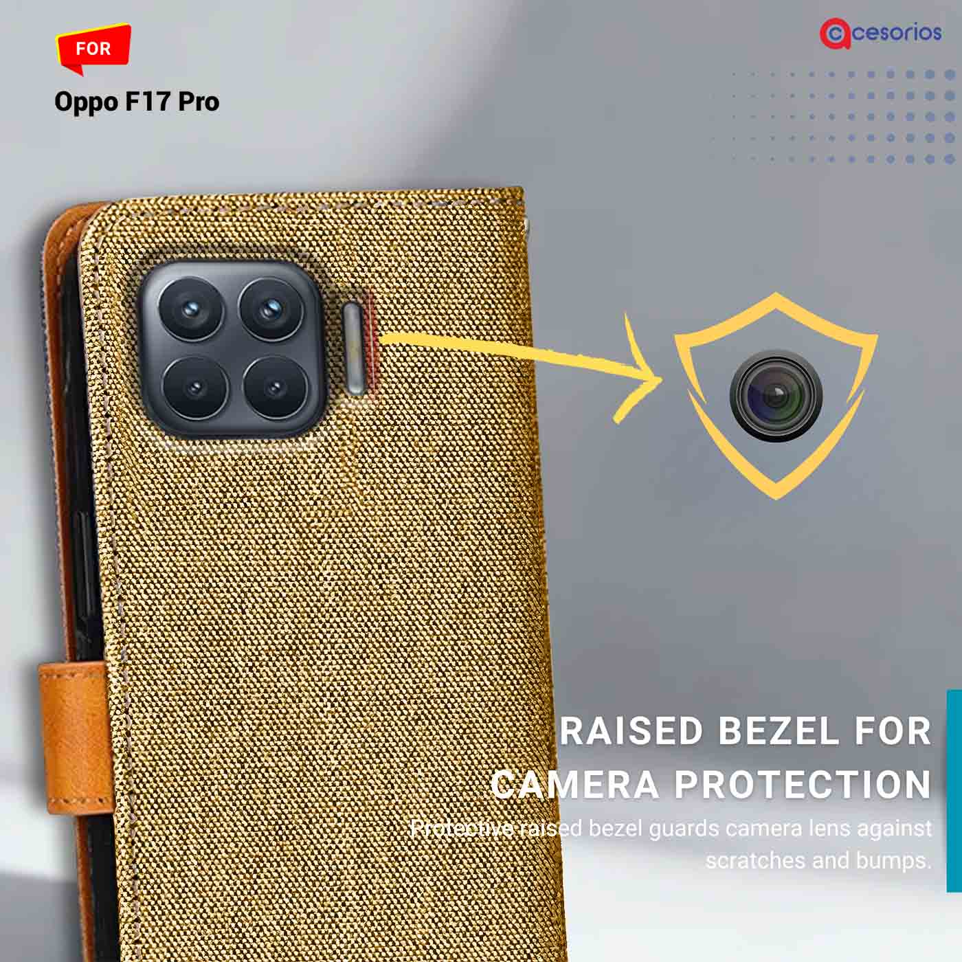 Accesorios Oppo F17 Pro denim flip cover – Light Brown – Image 2 #color_light b