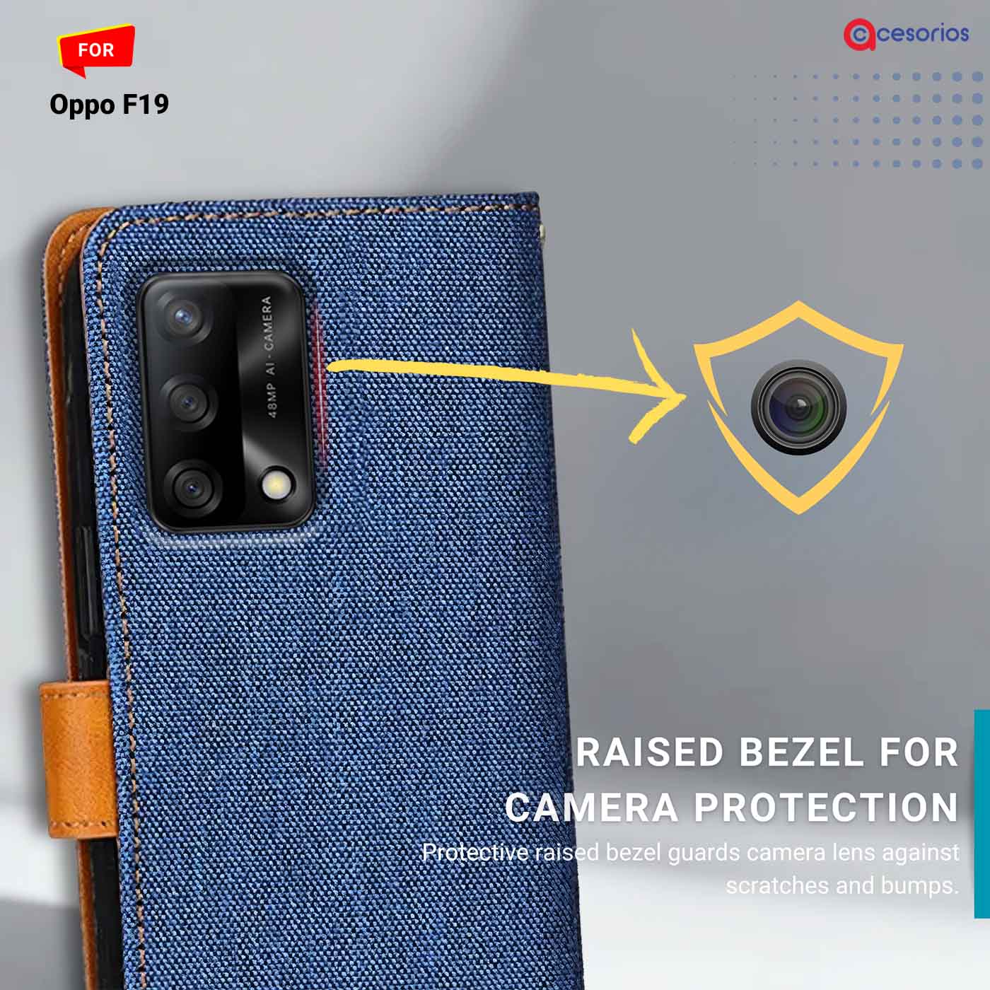 Denim & Leather back panel — Oppo F19 in Blue mobile case