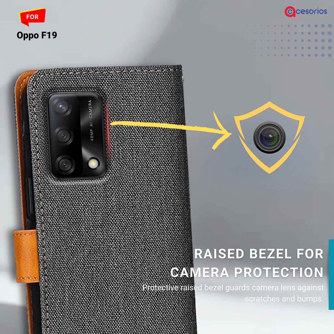 Denim & Leather back panel — Oppo F19 in Grey mobile case