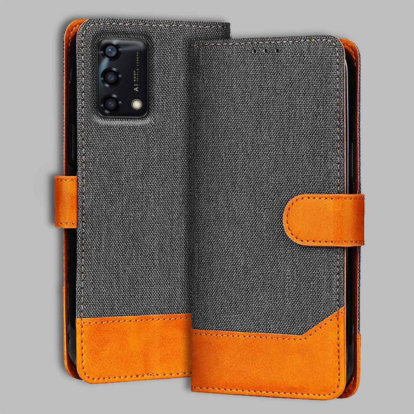Accesorios Oppo F19S denim flip cover – Grey – Image 1 #color_