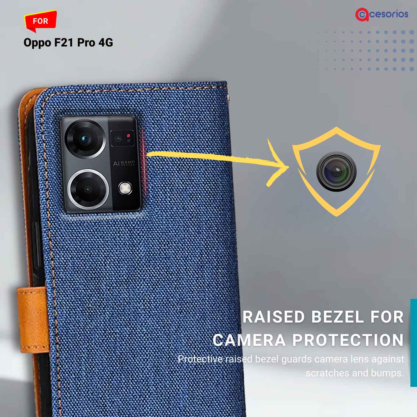 Accesorios Oppo F21 Pro 4G denim flip cover – Blue – Image 2 #color_