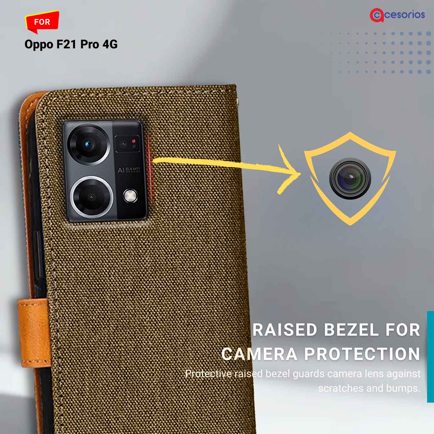 Accesorios Oppo F21 Pro 4G denim flip cover – Dark Brown – Image 2 #color_dark b