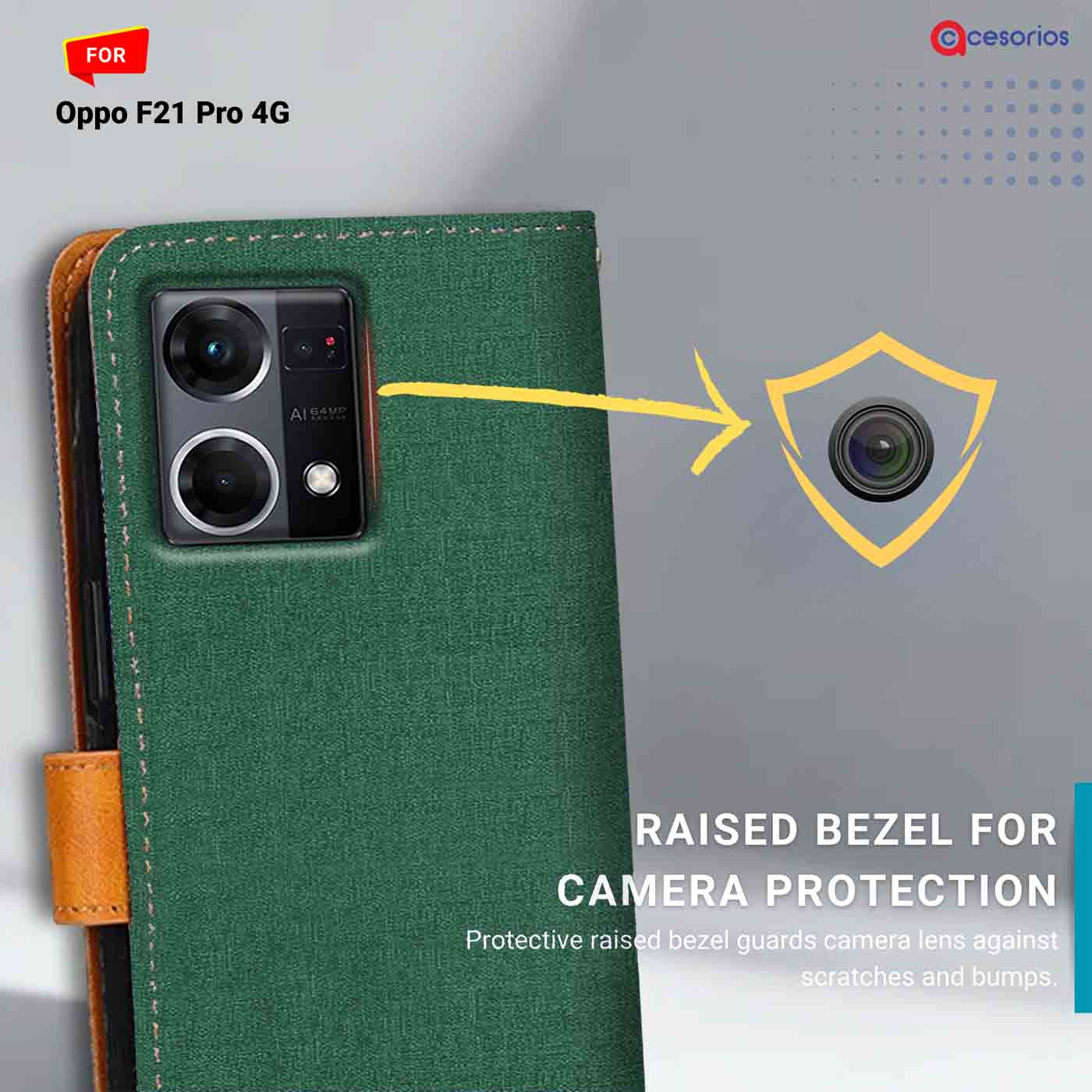 Accesorios Oppo F21 Pro 4G denim flip cover – Green – Image 2 #color_g