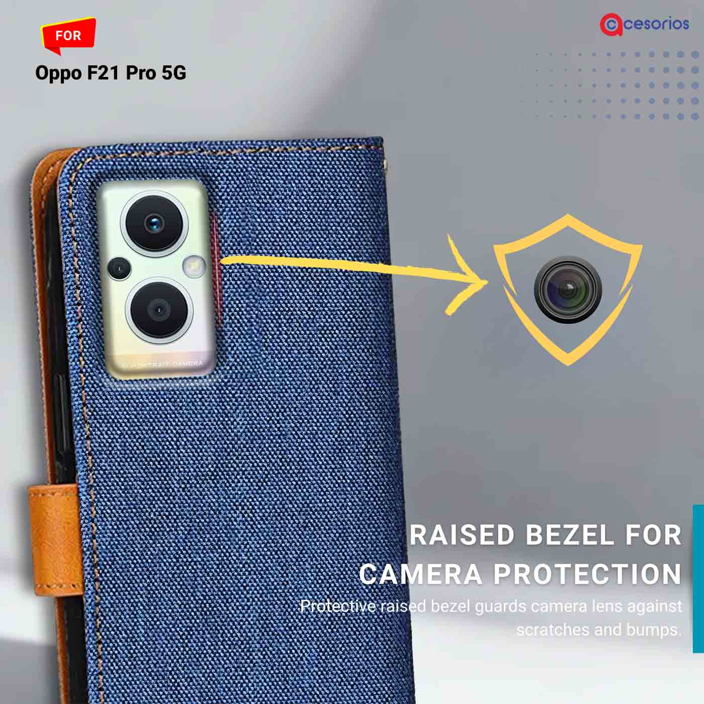 Accesorios Oppo F21 Pro 5G denim flip cover – Blue – Image 2 #color_