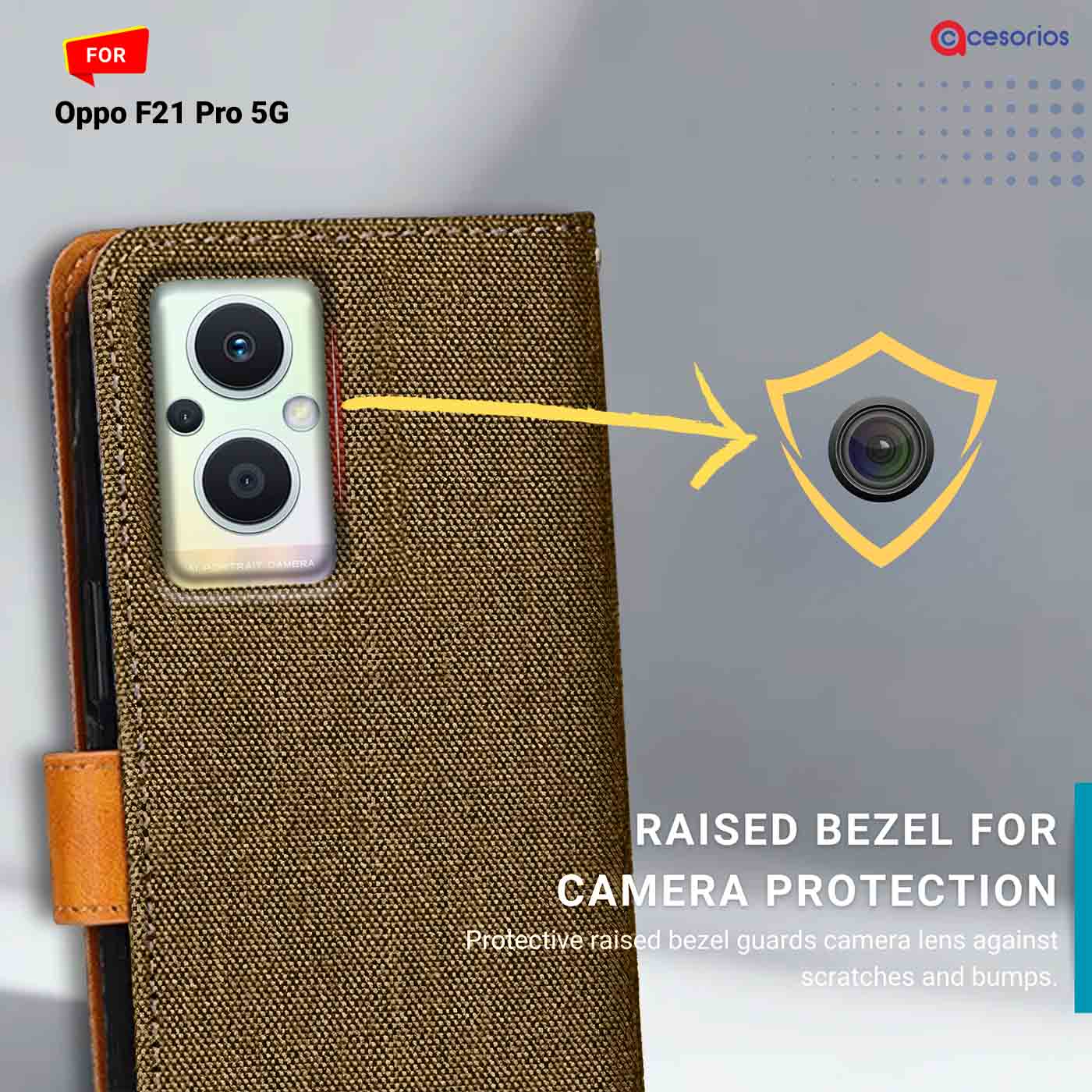 Accesorios Oppo F21 Pro 5G denim flip cover – Dark Brown – Image 2 #color_dark b