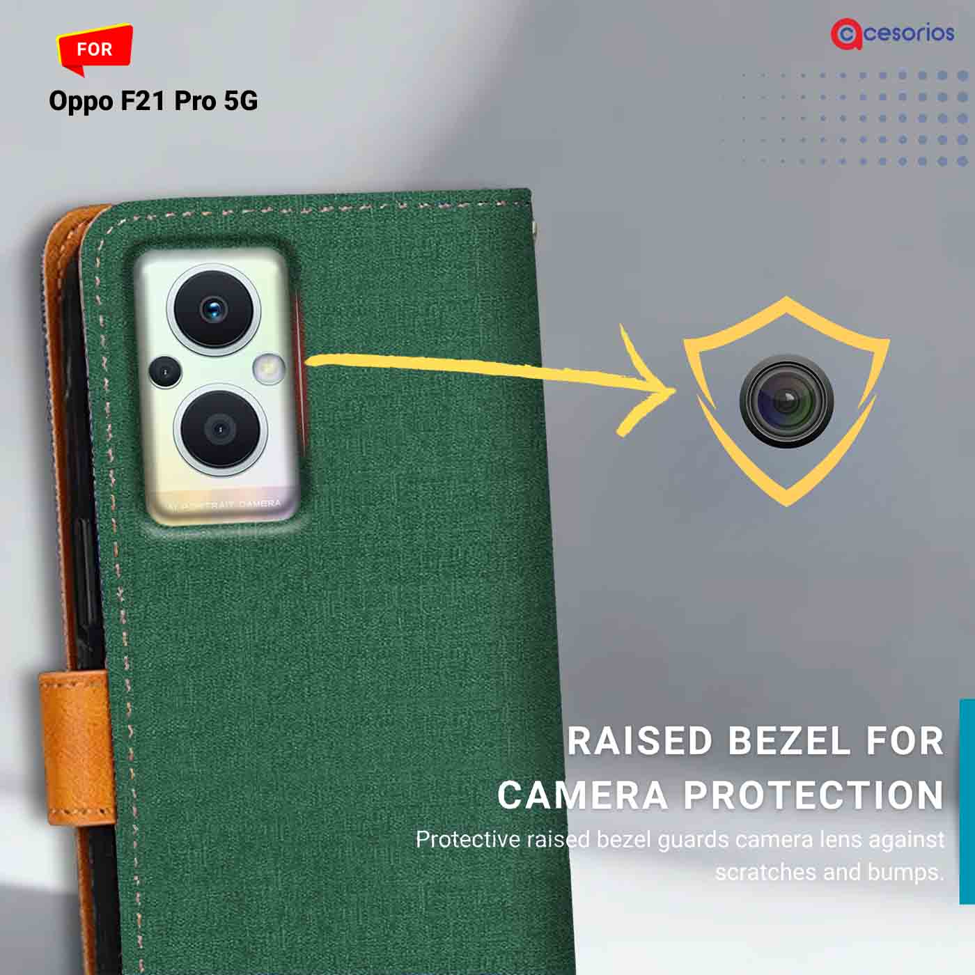 Accesorios Oppo F21 Pro 5G denim flip cover – Green – Image 2 #color_g