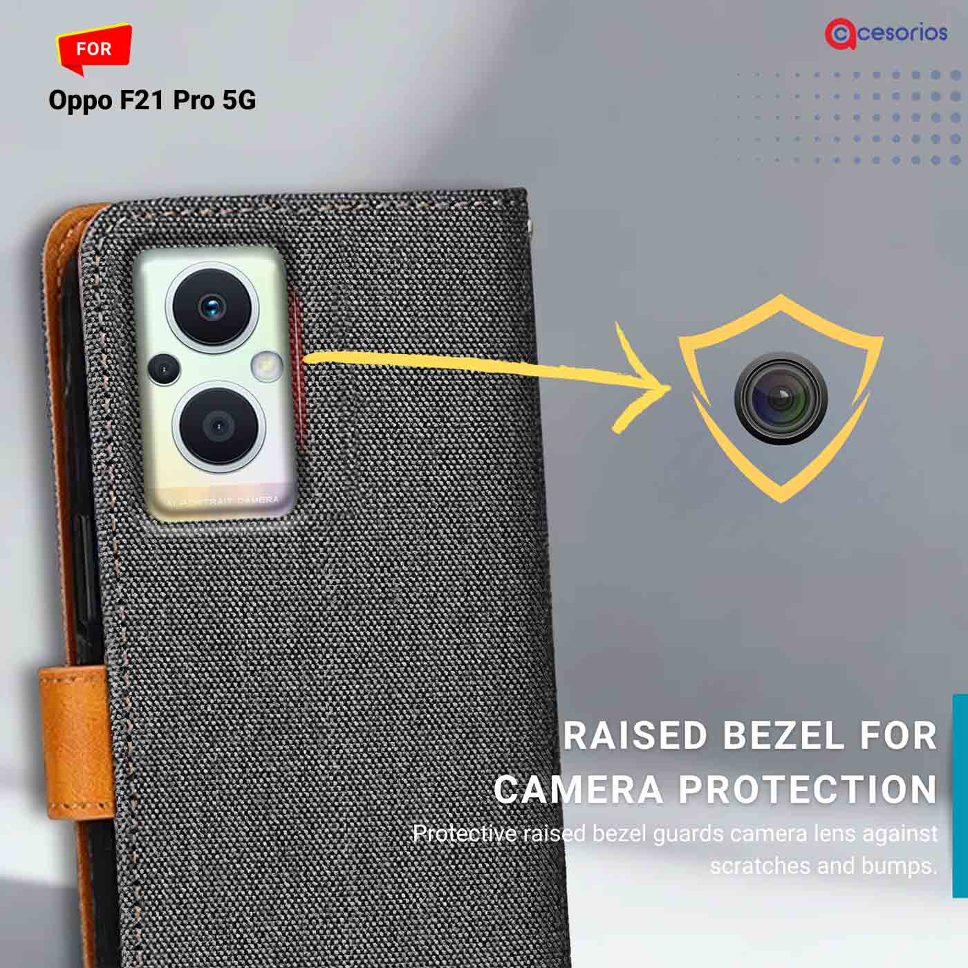 Denim & Leather back panel — Oppo F21 Pro 5G in Grey mobile case