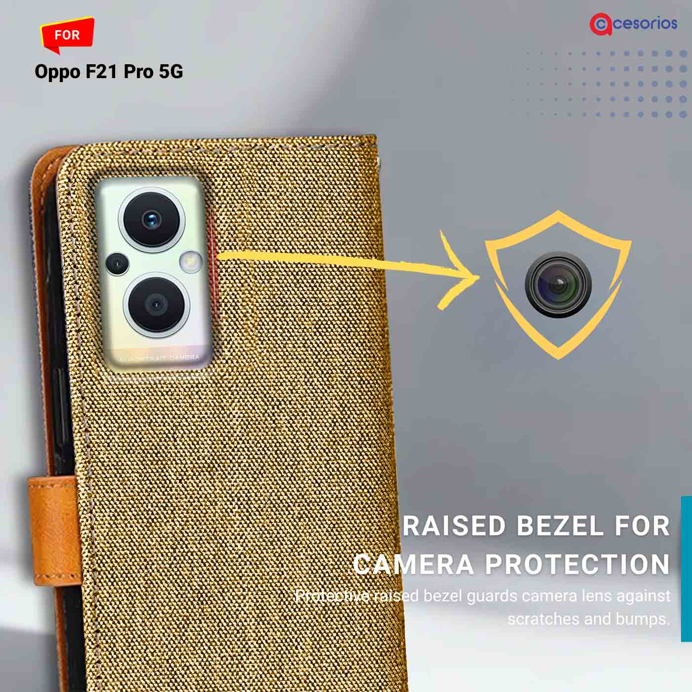 Accesorios Oppo F21 Pro 5G denim flip cover – Light Brown – Image 2 #color_light b