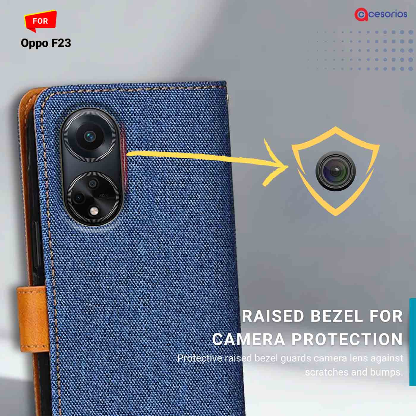 Denim & Leather back panel — Oppo F23 5G in Blue mobile case