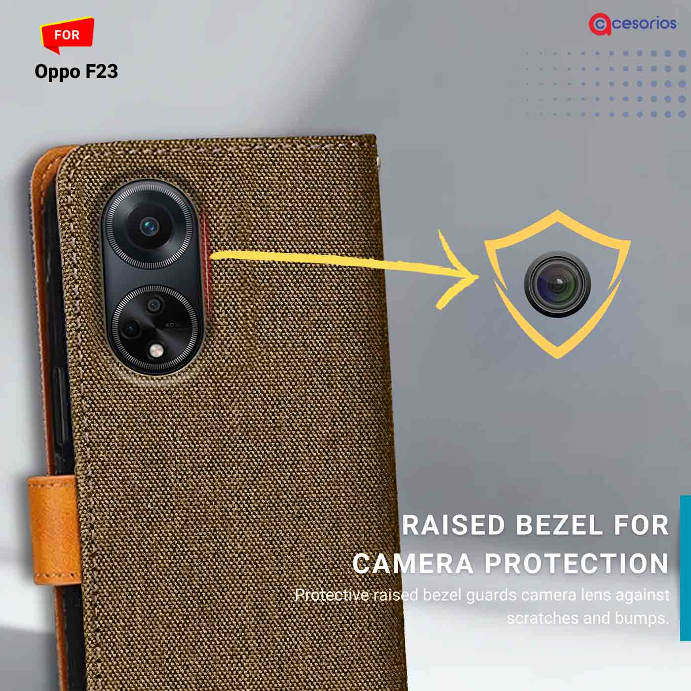 Denim & Leather back panel — Oppo F23 5G in Dark Brown mobile case
