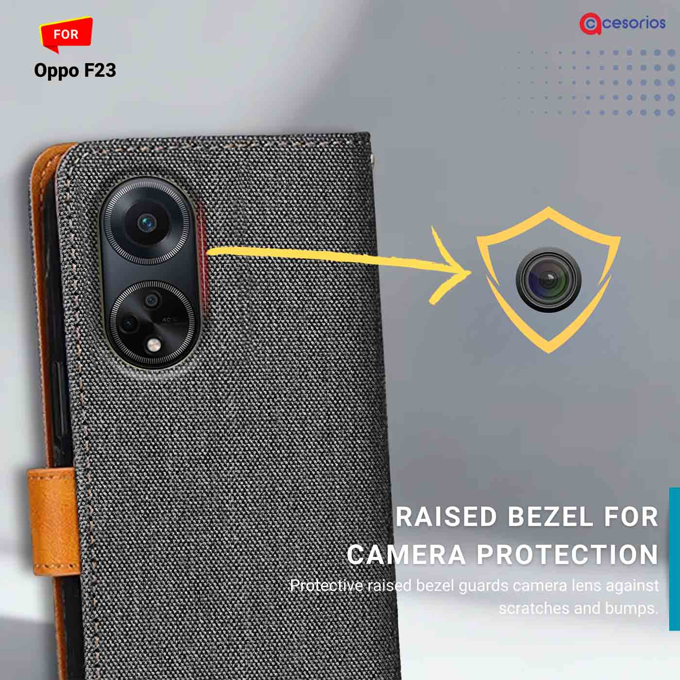 Denim & Leather back panel — Oppo F23 5G in Grey mobile case