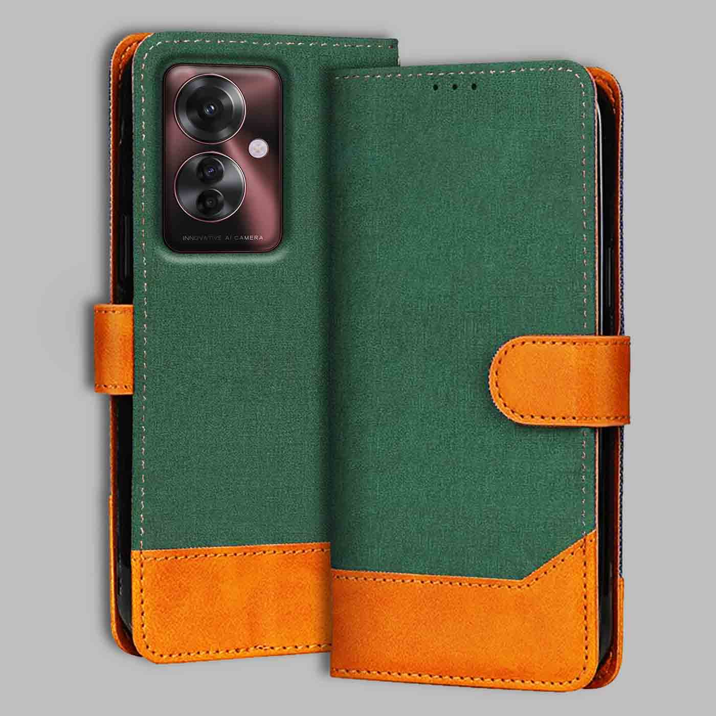 Oppo F25 Pro 5G flip cover in Green — front view by Accesorios