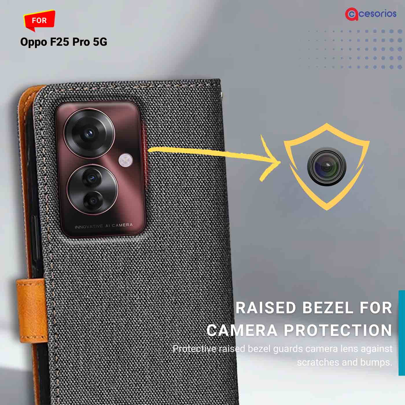 Denim & Leather back panel — Oppo F25 Pro 5G in Grey mobile case