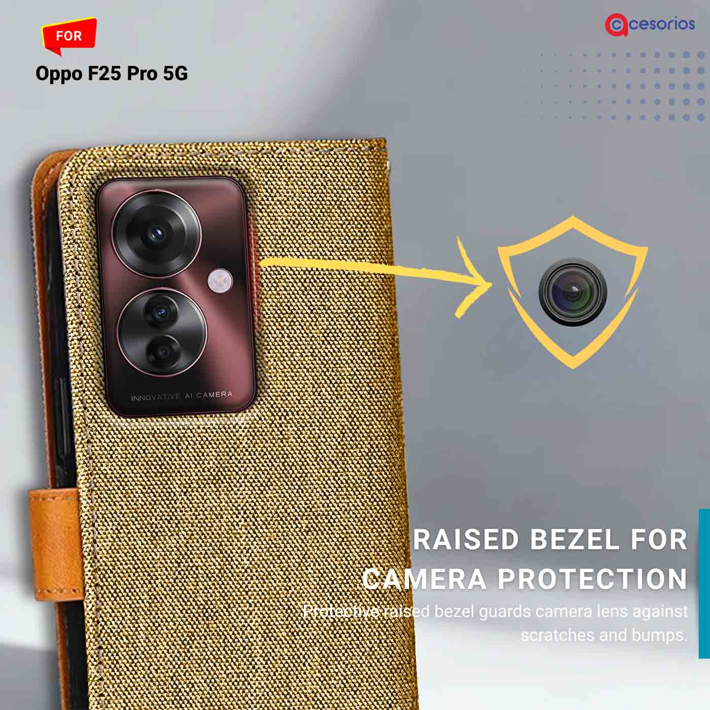 Denim & Leather back panel — Oppo F25 Pro 5G in Light Brown mobile case