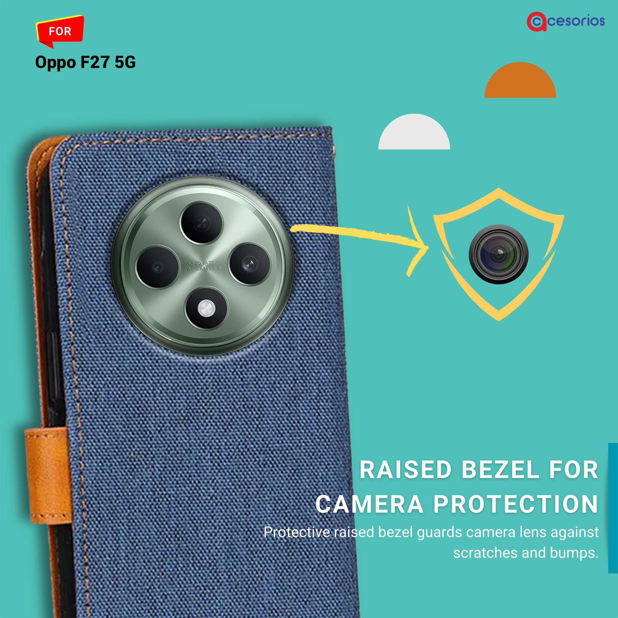 Accesorios Oppo F27 5G denim flip cover – Blue – Image 2 #color_blue