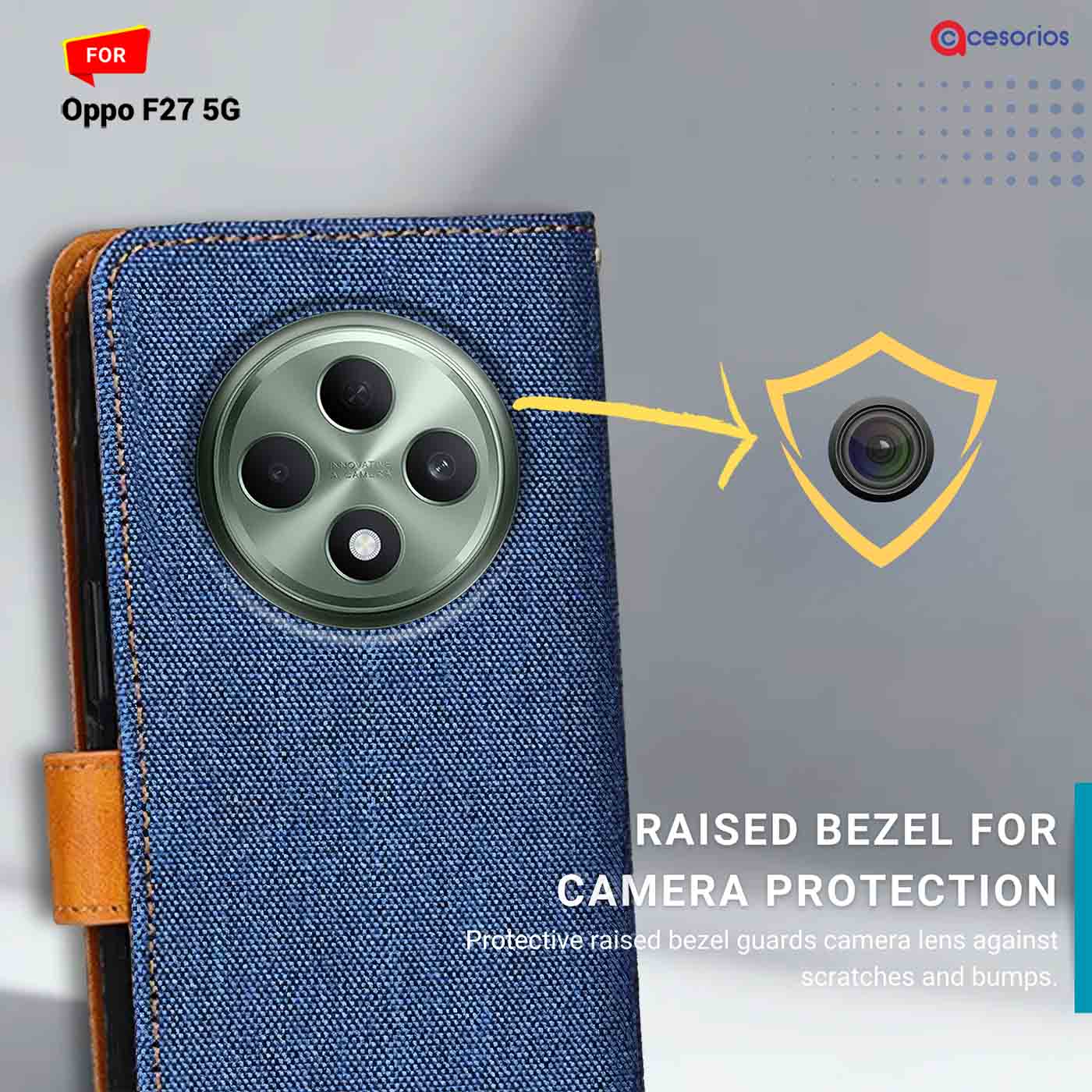 Denim & Leather back panel — Oppo F27 5G in Blue mobile case
