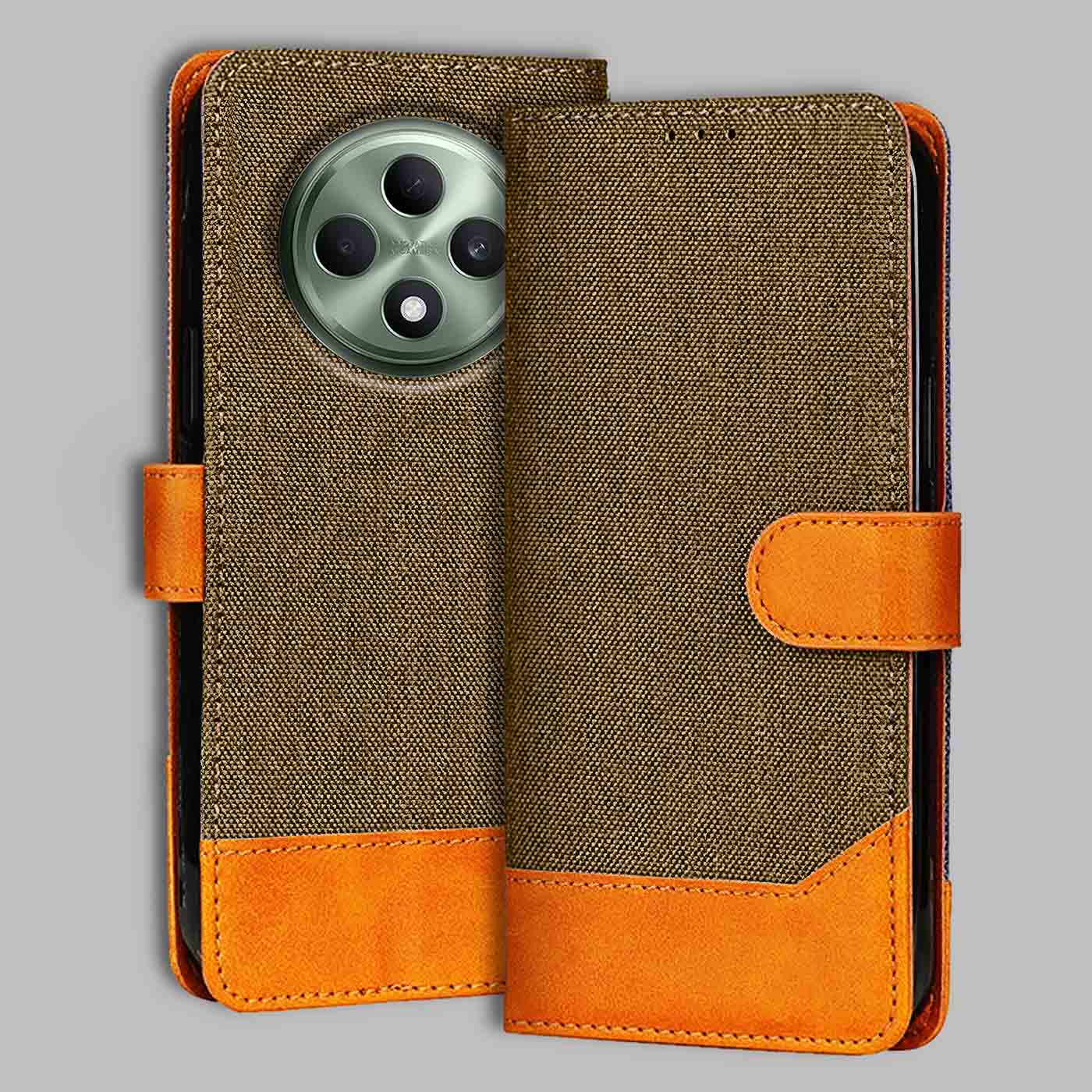 Oppo F27 5G flip cover in Dark Brown — front view by Accesorios