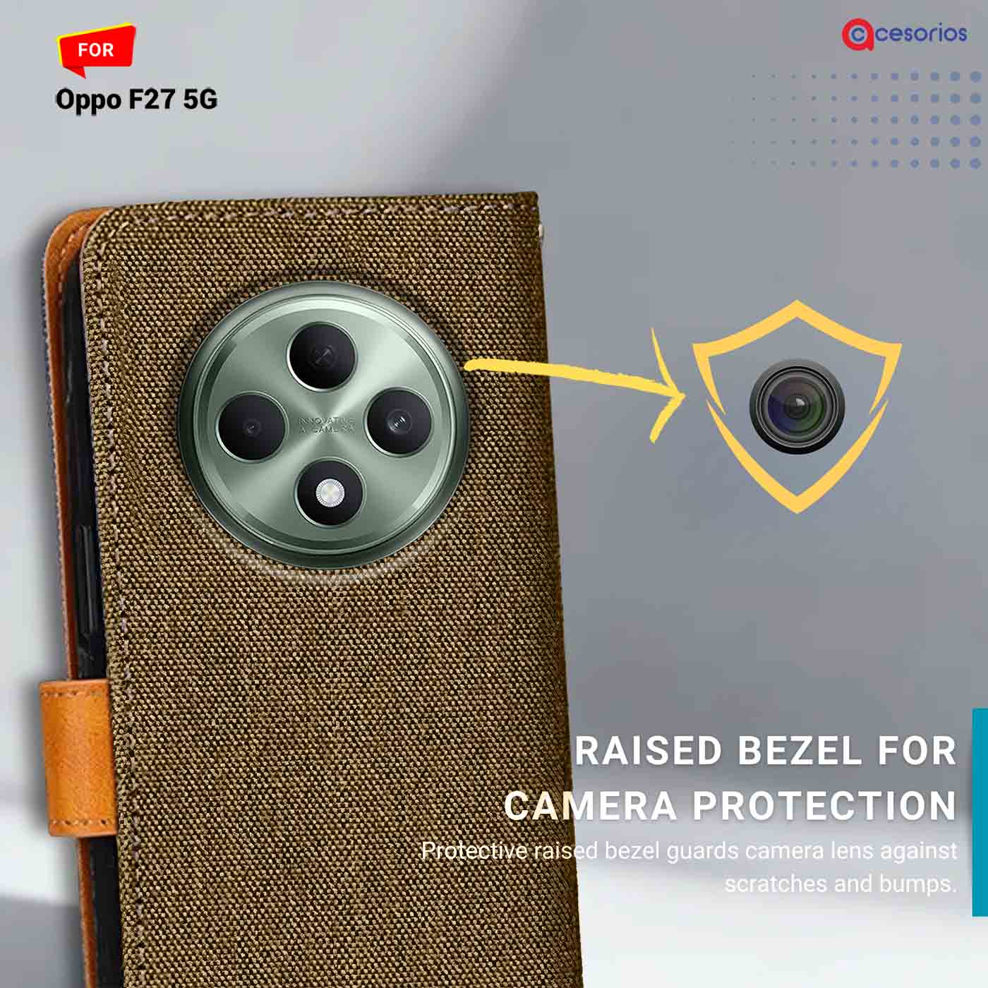 Denim & Leather back panel — Oppo F27 5G in Dark Brown mobile case