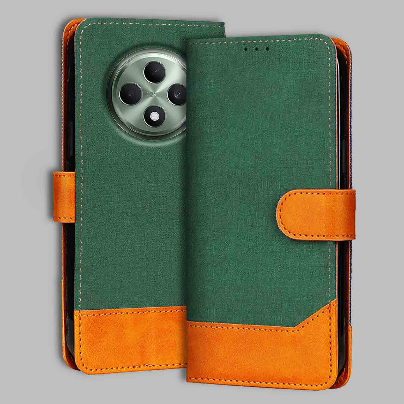 Oppo F27 5G flip cover in Green — front view by Accesorios