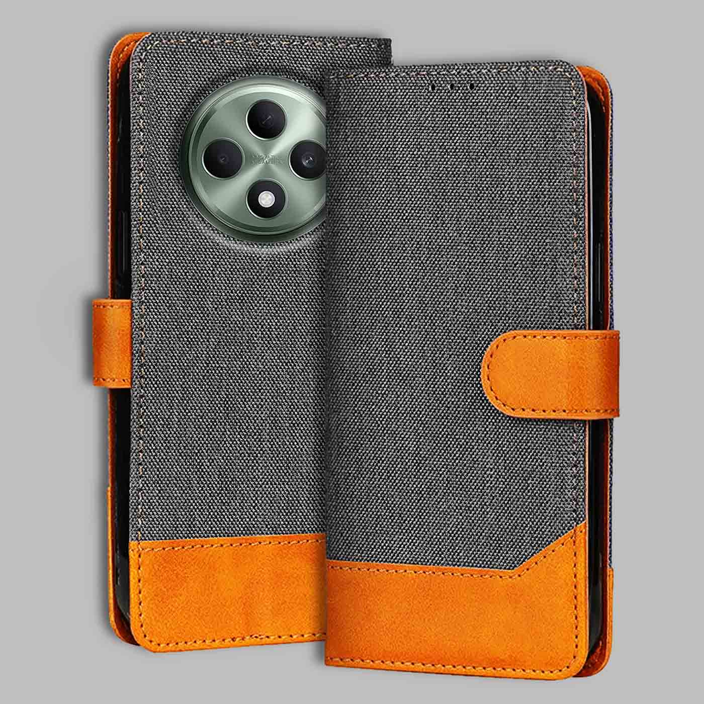 Oppo F27 5G flip cover in Grey — front view by Accesorios