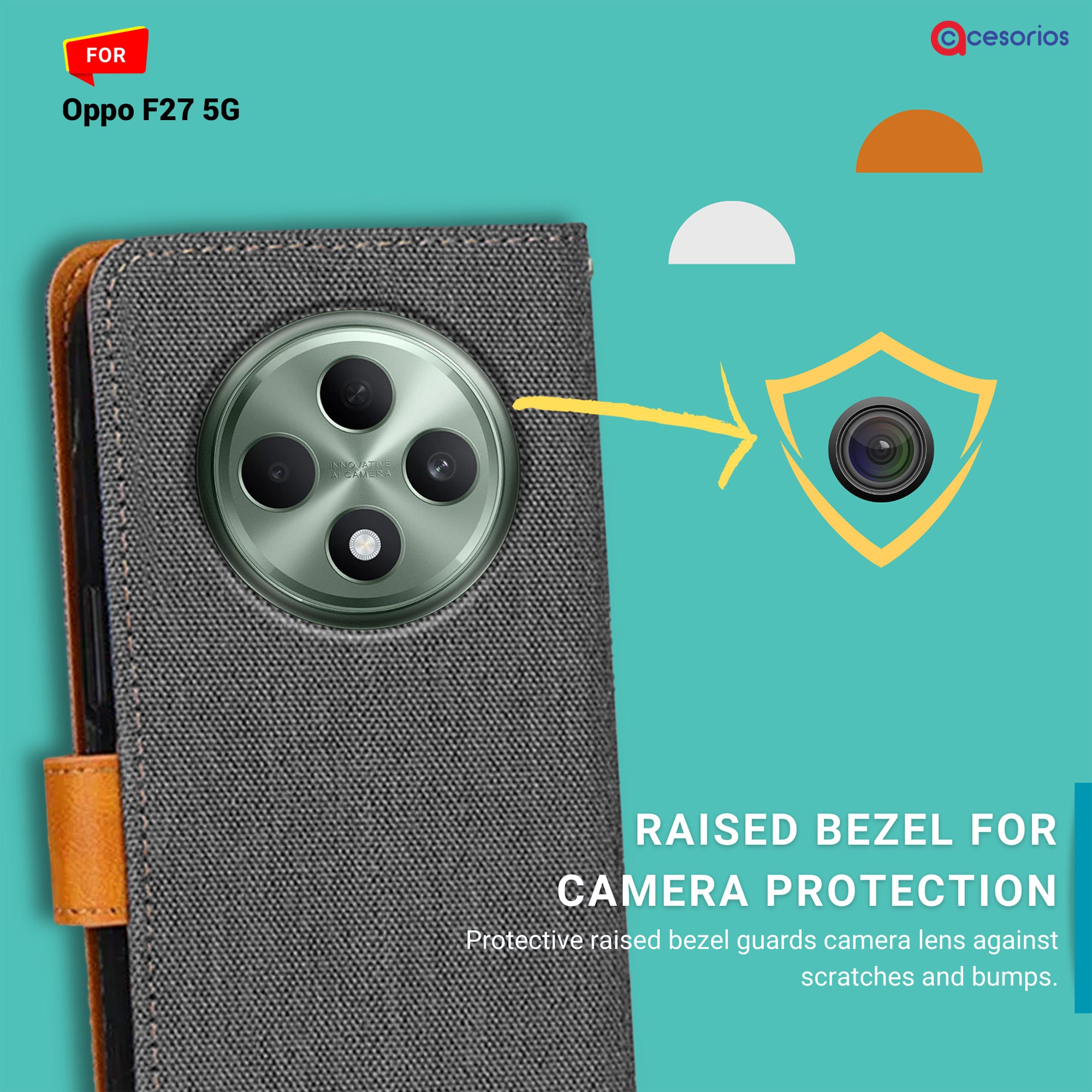 Accesorios Oppo F27 5G denim flip cover – Grey – Image 2 #color_grey