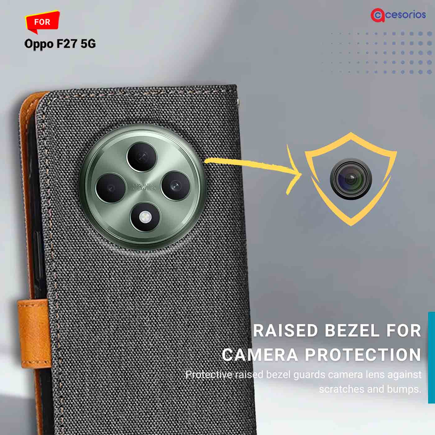 Denim & Leather back panel — Oppo F27 5G in Grey mobile case