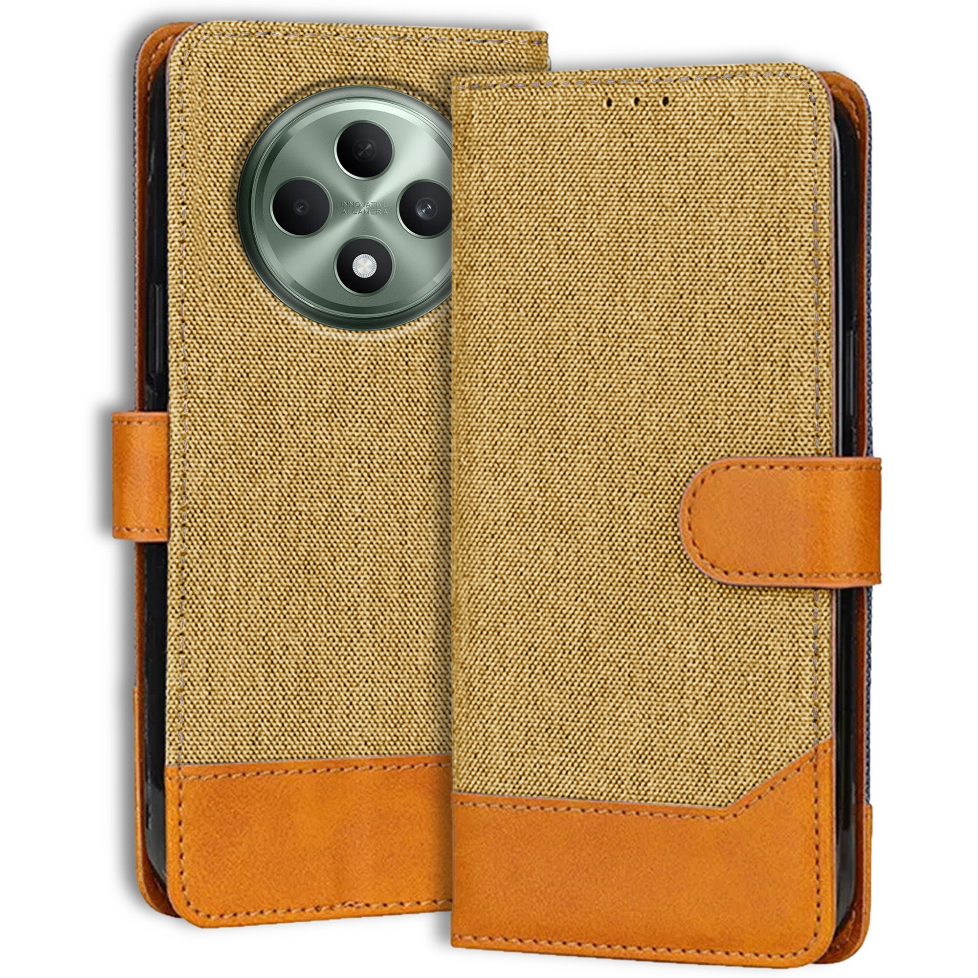Accesorios Oppo F27 5G denim flip cover – Light Brown – Image 1 #color_light brown