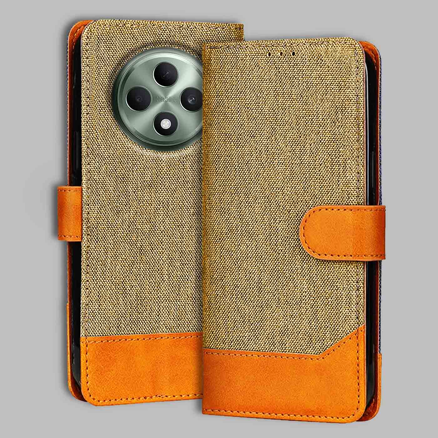 Oppo F27 5G flip cover in Light Brown — front view by Accesorios