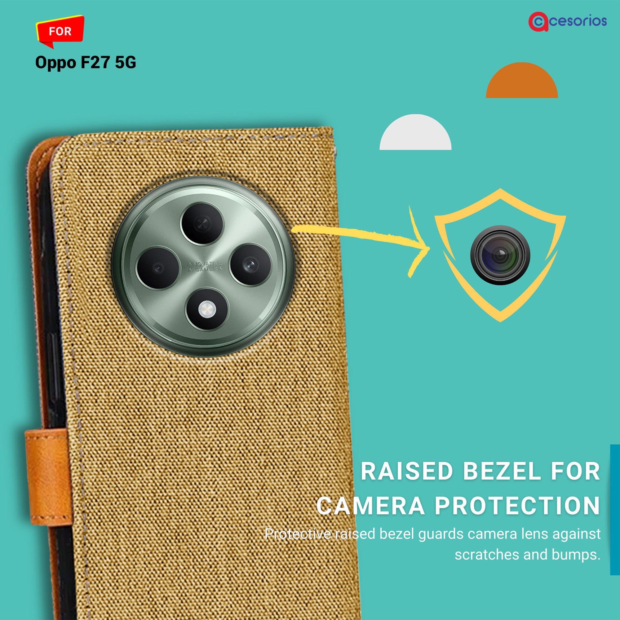 Accesorios Oppo F27 5G denim flip cover – Light Brown – Image 2 #color_light brown