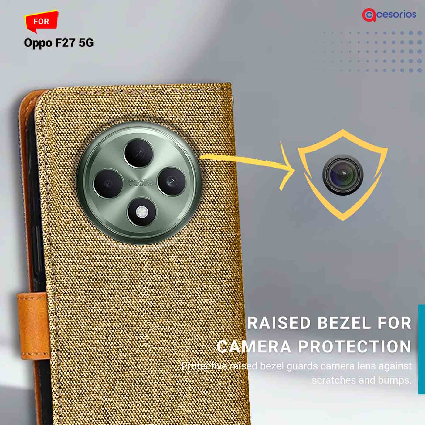Denim & Leather back panel — Oppo F27 5G in Light Brown mobile case