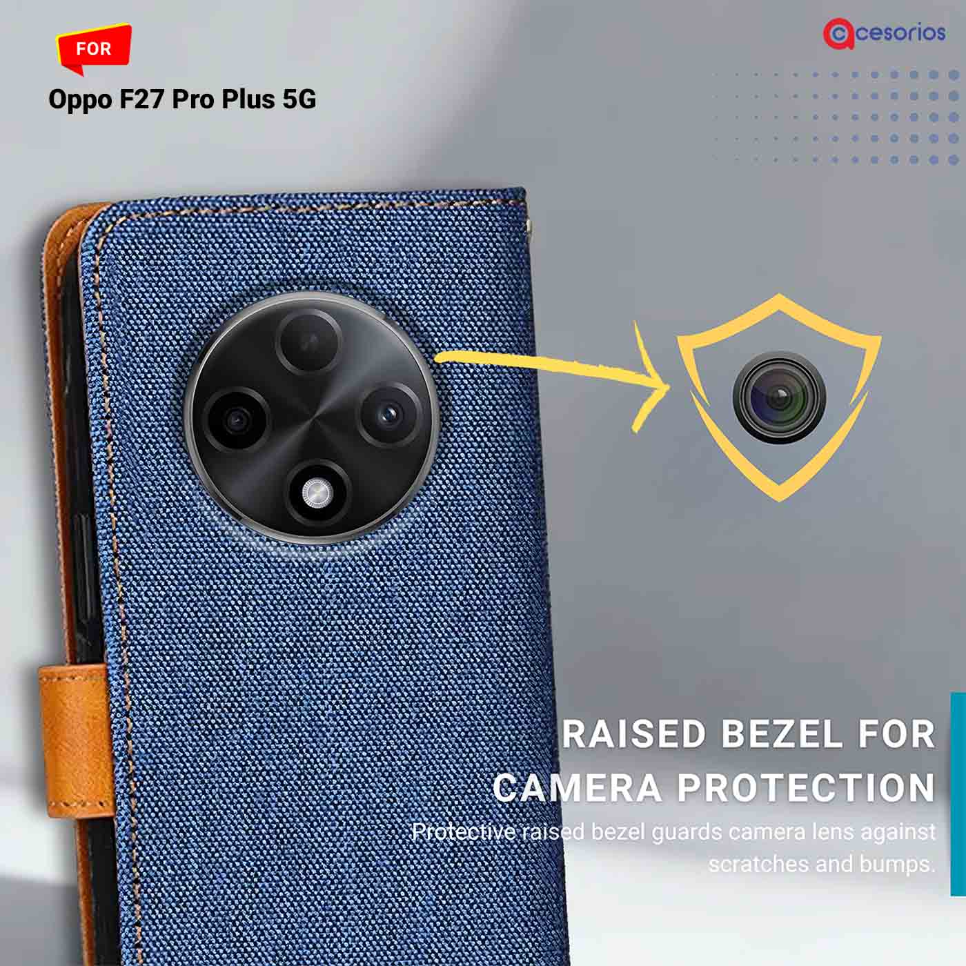 Denim & Leather back panel — Oppo F27 Pro Plus 5G in Blue mobile case