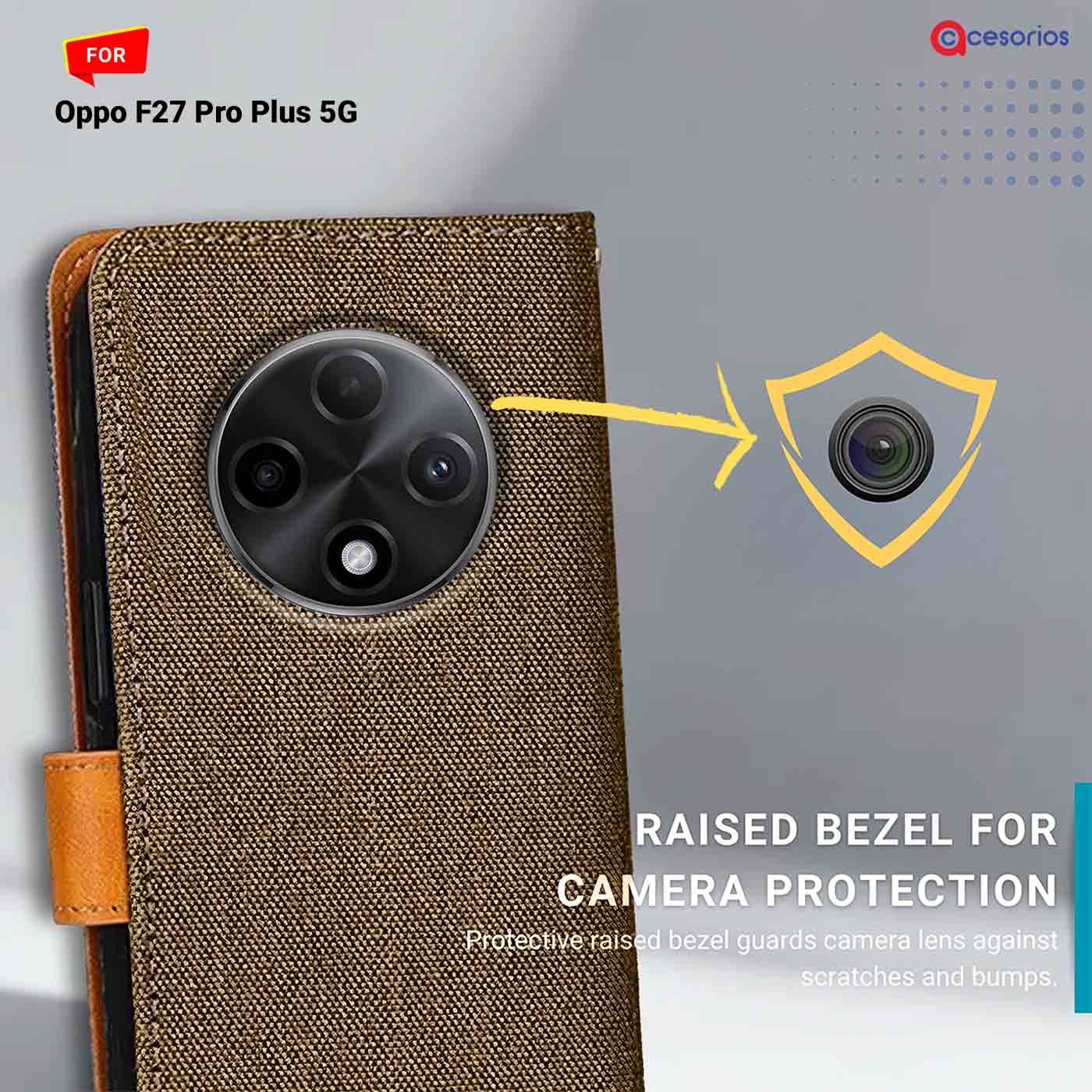 Accesorios Oppo F27 Pro Plus 5G denim flip cover – Dark Brown – Image 2 #color_dark b