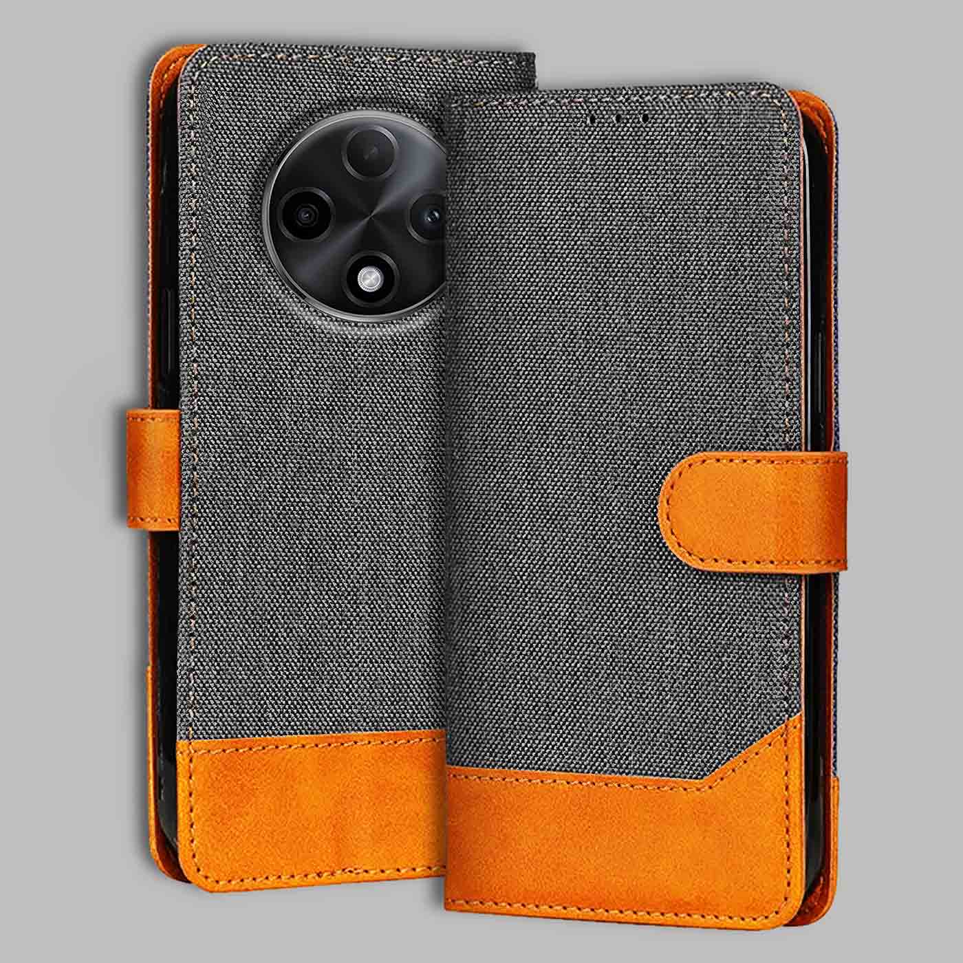 Oppo F27 Pro Plus 5G flip cover in Grey — front view by Accesorios