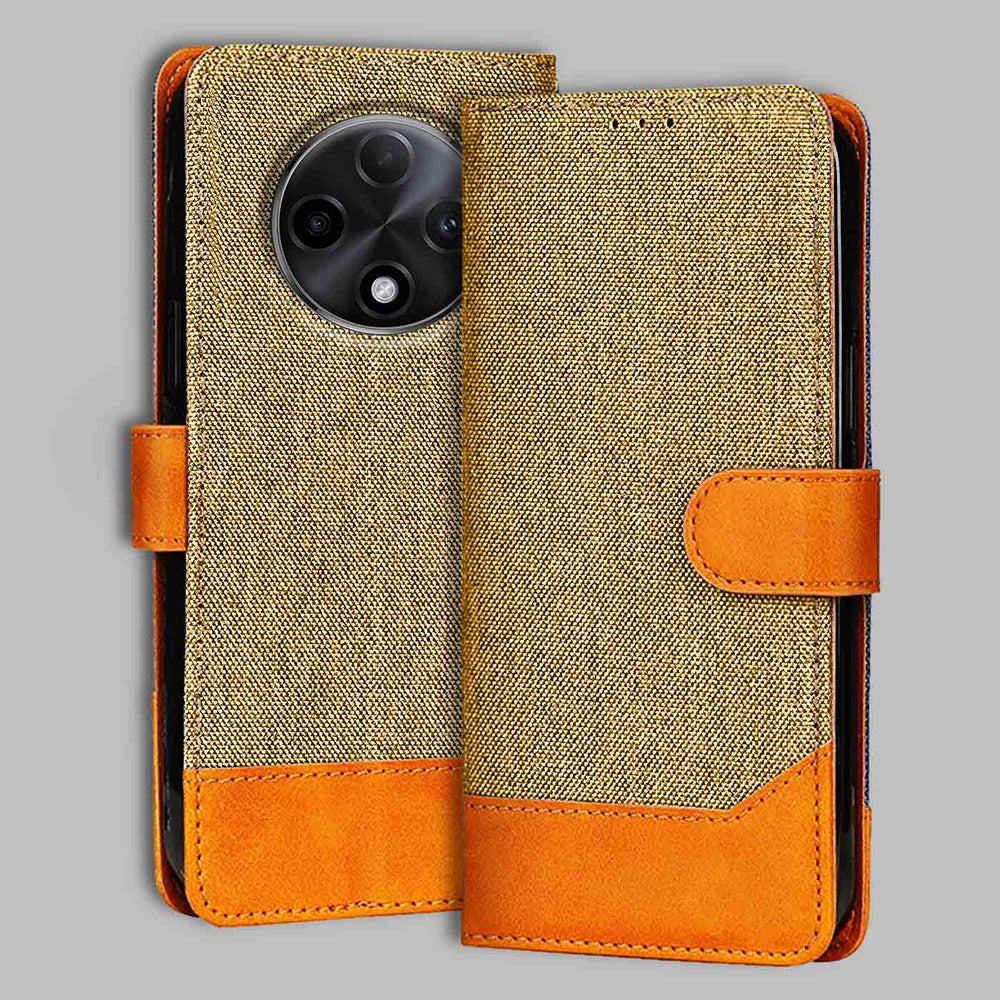 Oppo F27 Pro Plus 5G flip cover in Light Brown — front view by Accesorios