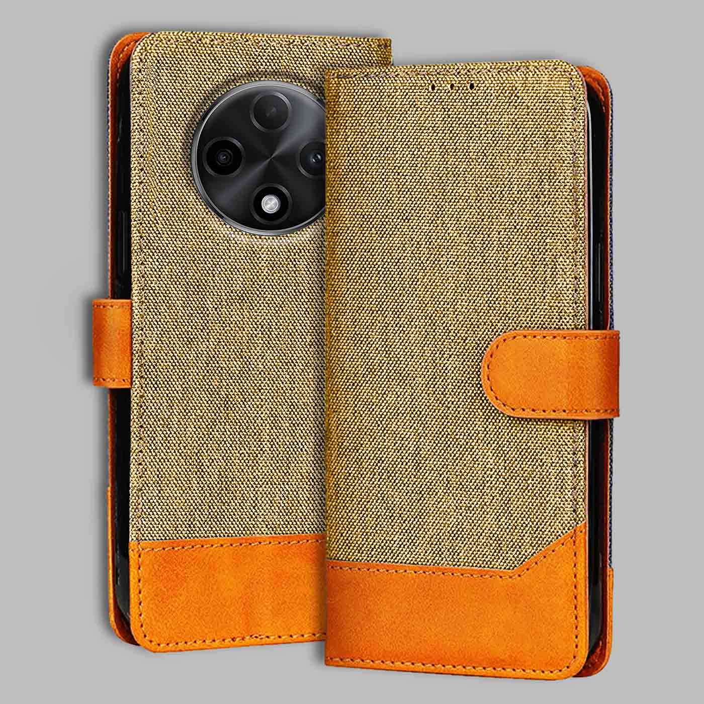 Accesorios Oppo F27 Pro Plus 5G denim flip cover – Light Brown – Image 1 #color_light b