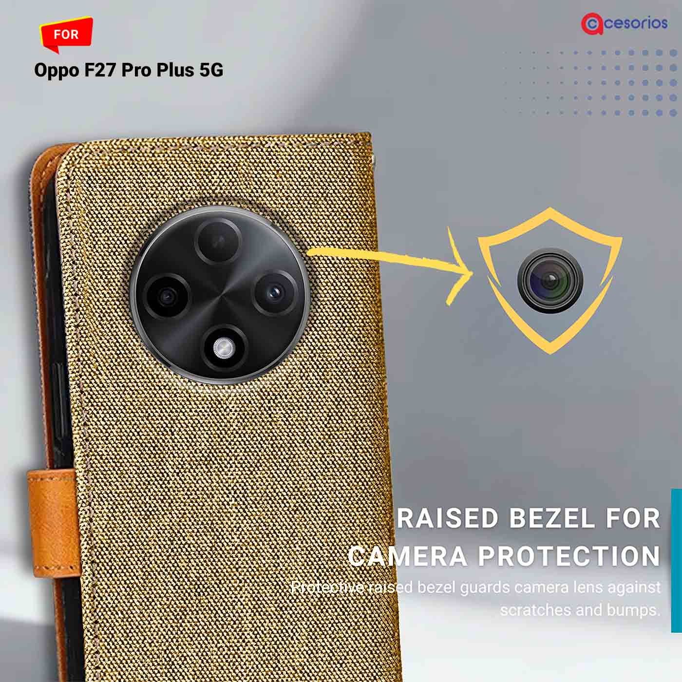 Denim & Leather back panel — Oppo F27 Pro Plus 5G in Light Brown mobile case