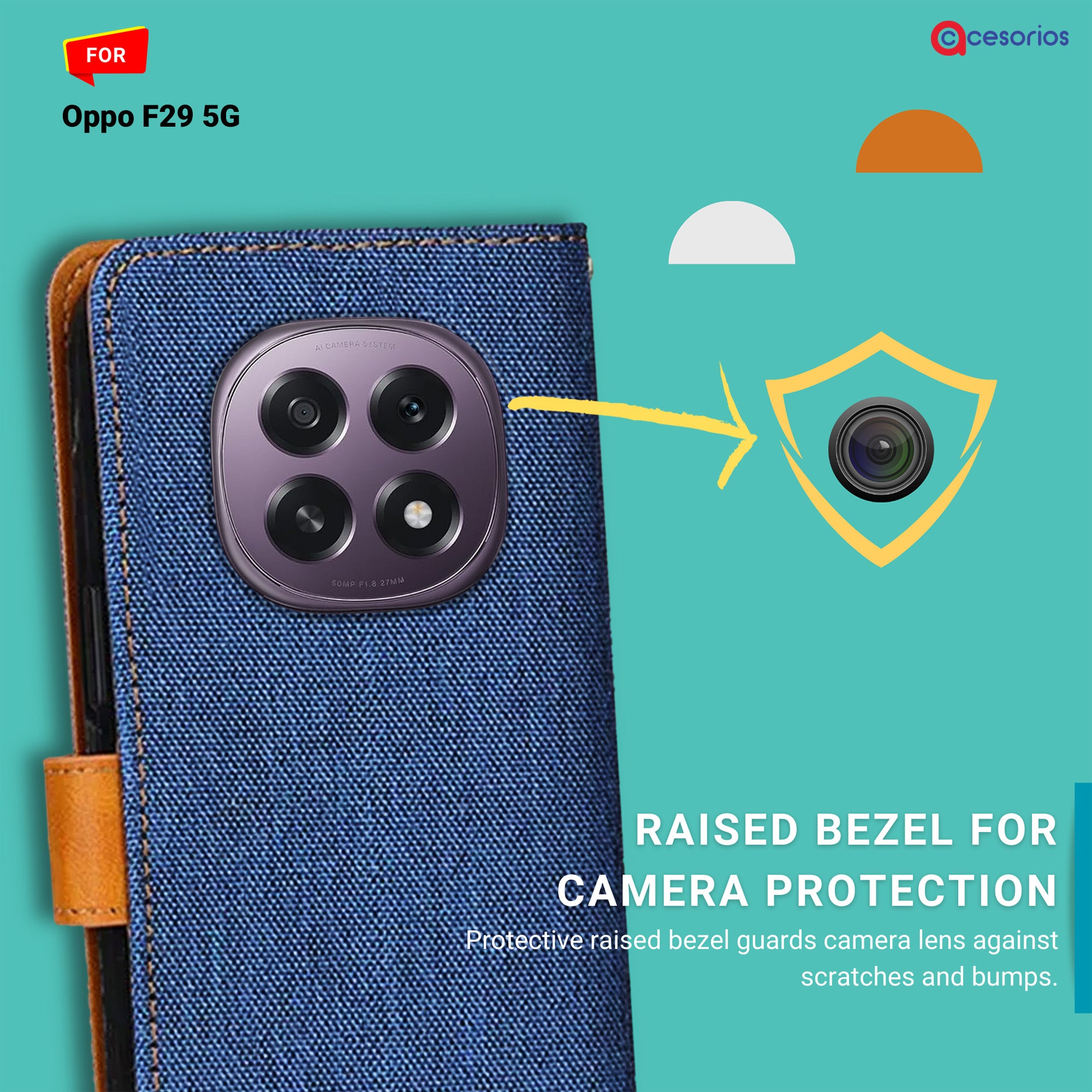 Accesorios Oppo F29 5G denim flip cover – Blue – Image 2 #color_blue