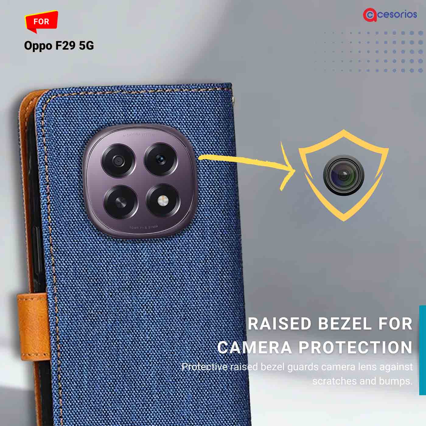 Denim & Leather back panel — Oppo F29 5G in Blue mobile case