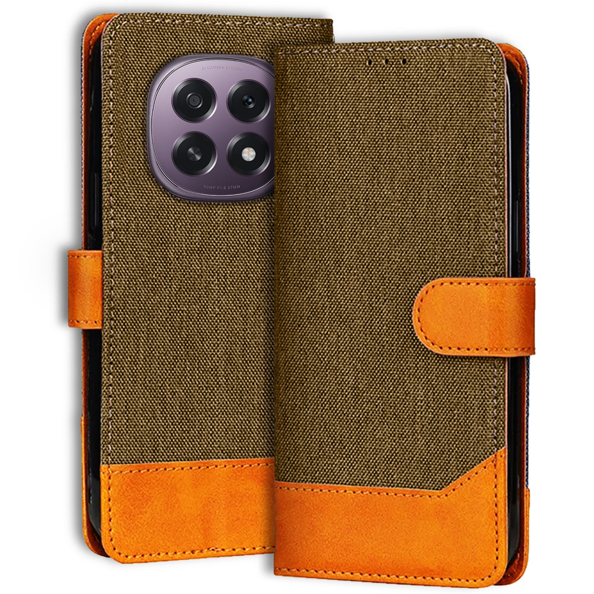 Accesorios Oppo F29 5G denim flip cover – Dark Brown – Image 1 #color_dark brown