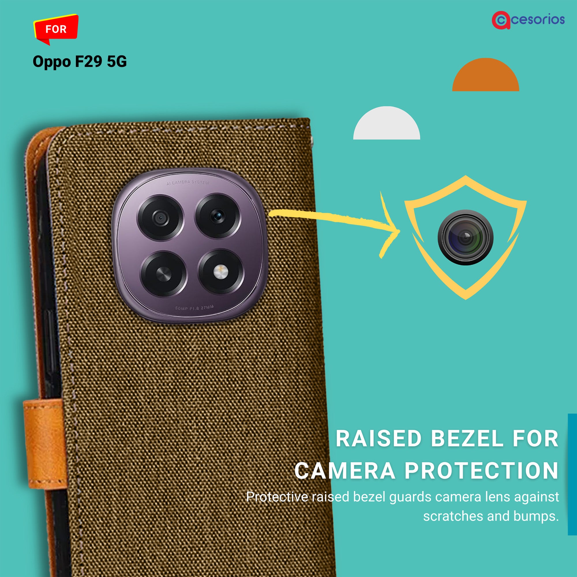 Accesorios Oppo F29 5G denim flip cover – Dark Brown – Image 2 #color_dark brown