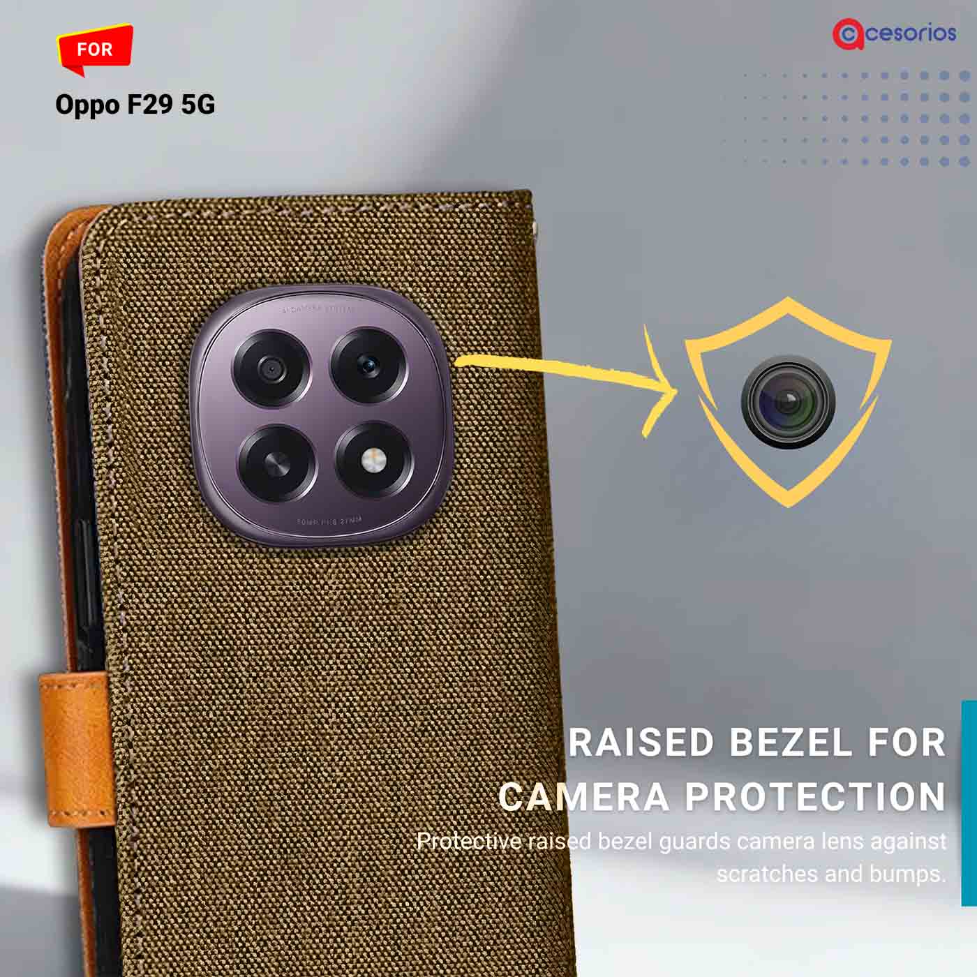 Denim & Leather back panel — Oppo F29 5G in Dark Brown mobile case